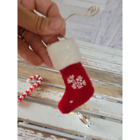 Mini stocking candy cane reindeer rocking horse snowman ornament set Xmas holida - Picture 4 of 10